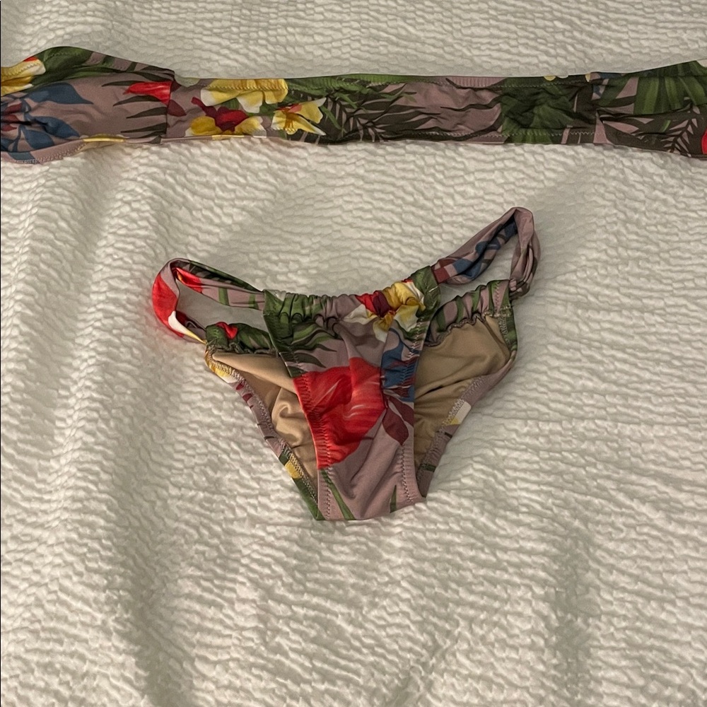 Tropical Floral Tie Bikini Bottoms and Bandeau Top